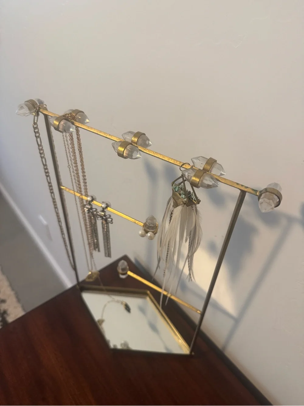 Urban Outfitters Antique brass/crystal-look Jewelry Stand with Mirror Tray